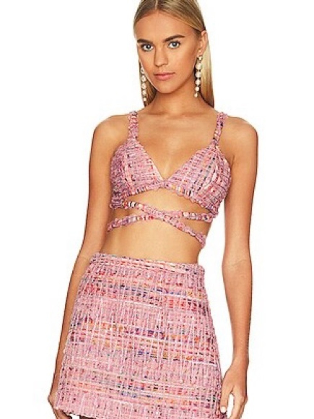 NWT For Love And Lemons ‘Dionne’ Bralette Top in Pink Multicolor Tweed Size M - Picture 4 of 16